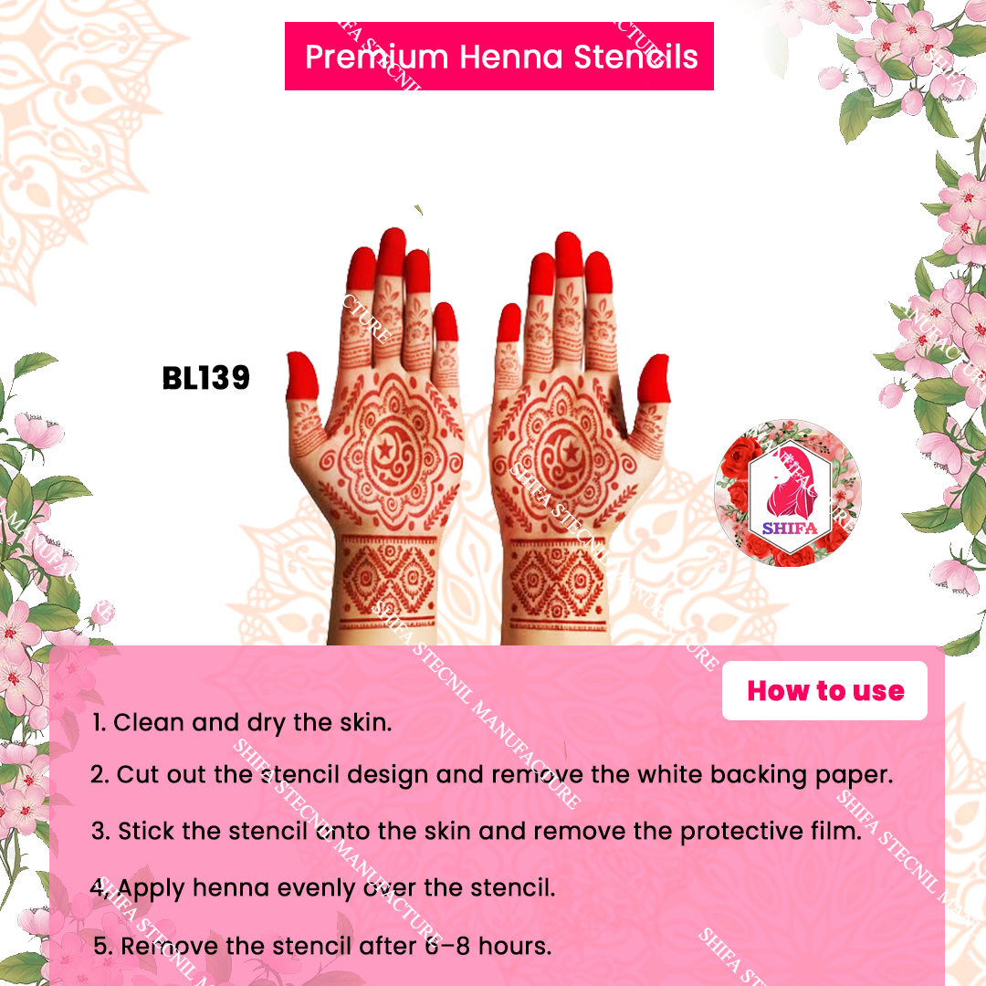 BL139 Mooncrest Floral Empress Double Hand Henna Stencil